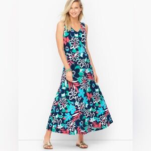 Talbots Dress Womens Small Petite‎ Blue Floral Jersey Maxi